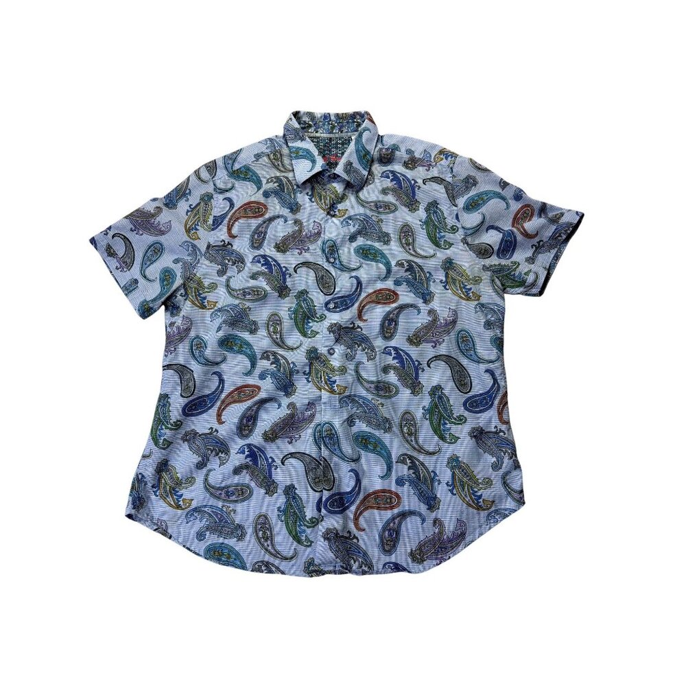 Robert Graham Men's Classic Fit Paisley Print Short Sleeve Shirt 2XL Cotton